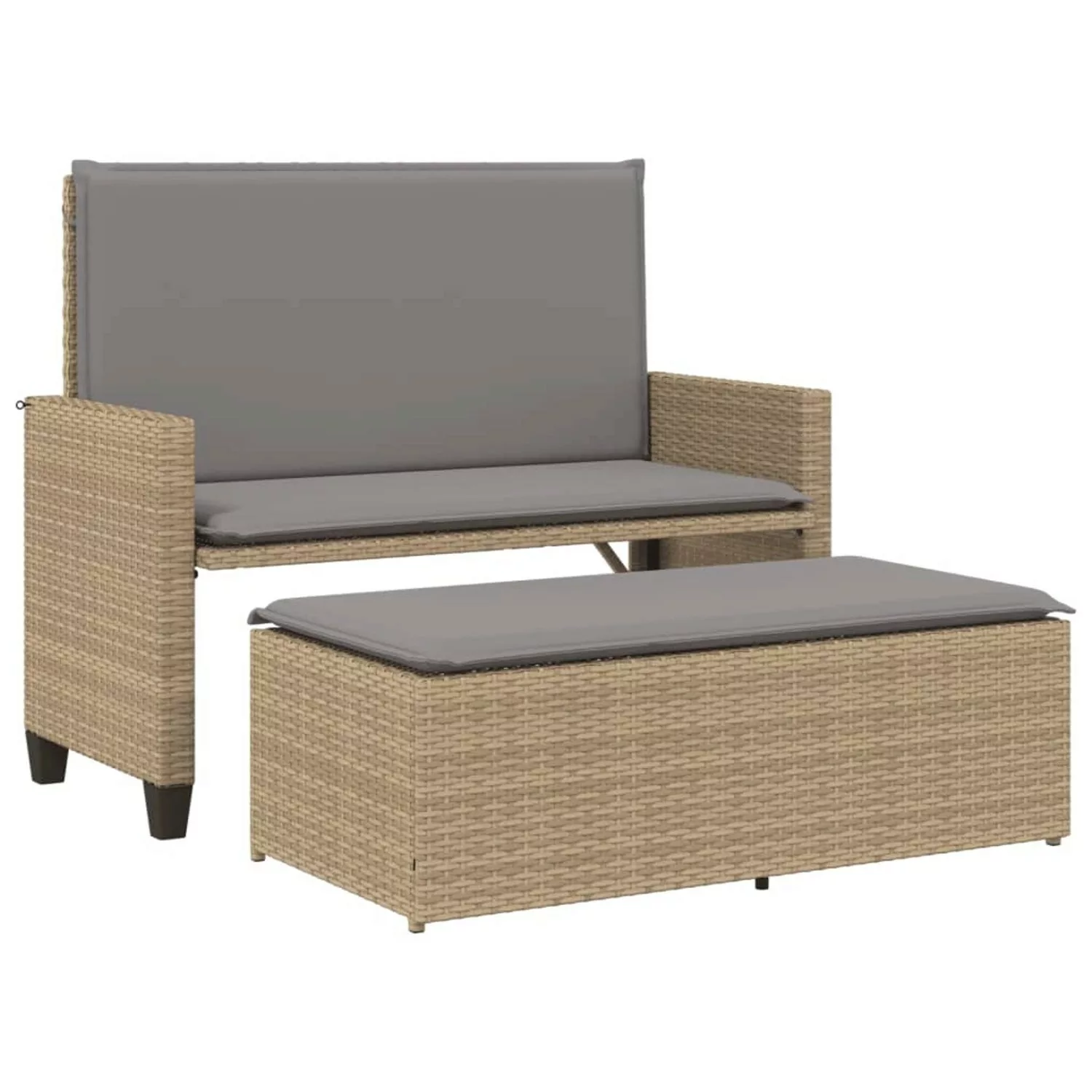 furnicato Gartenbank mit Kissen und Hocker Beige Poly Rattan günstig online kaufen