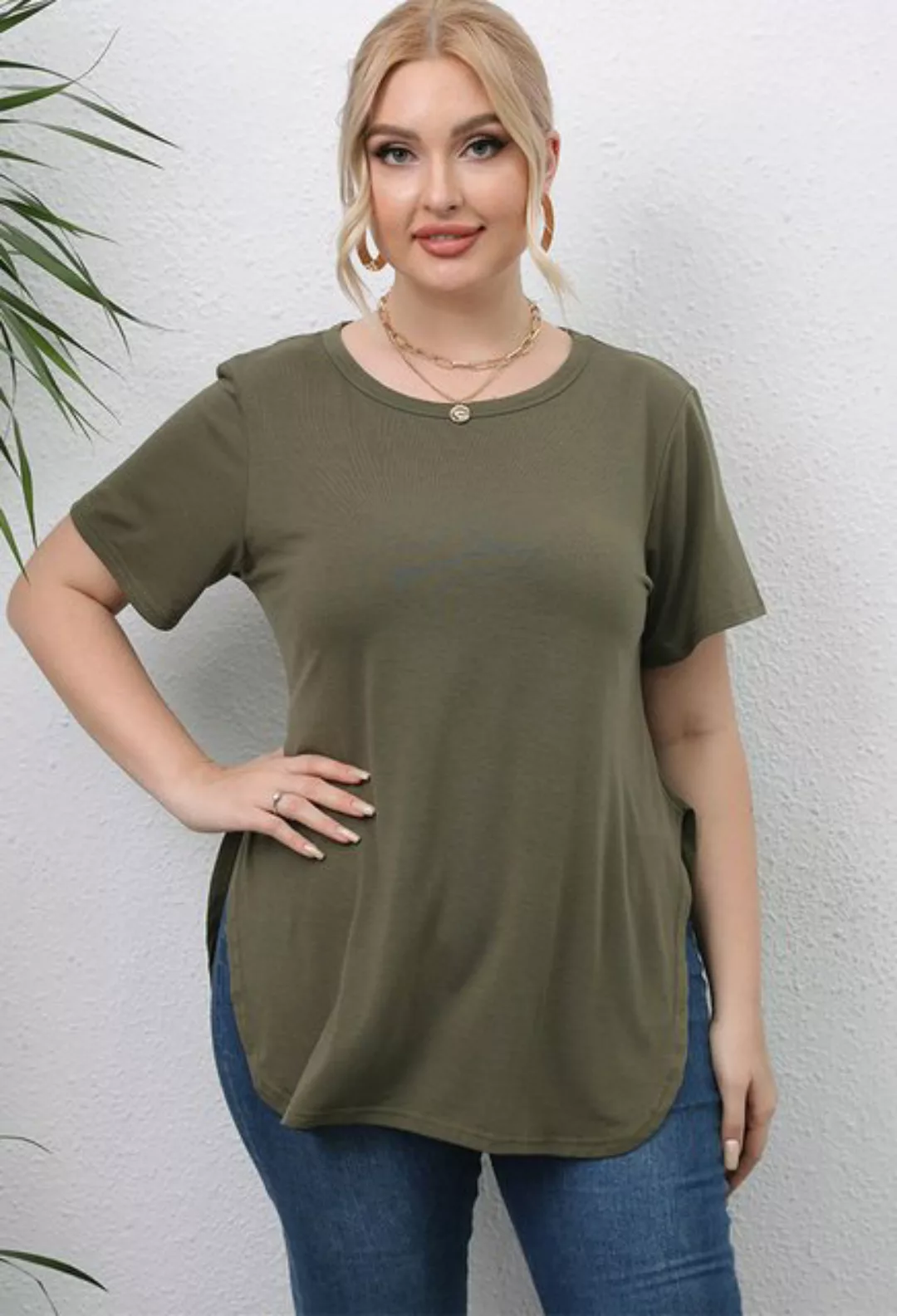 LOVGCCN T-Shirt Kurzarm-T-Shirt mit Rundhalsausschnitt und Schlitz (Modetre günstig online kaufen