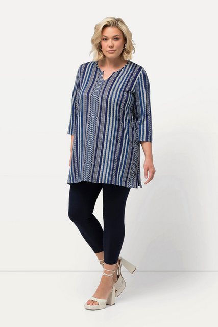 Ulla Popken Longshirt Longshirt Musterstreifen Tunika-Ausschnitt 3/4-Arm günstig online kaufen