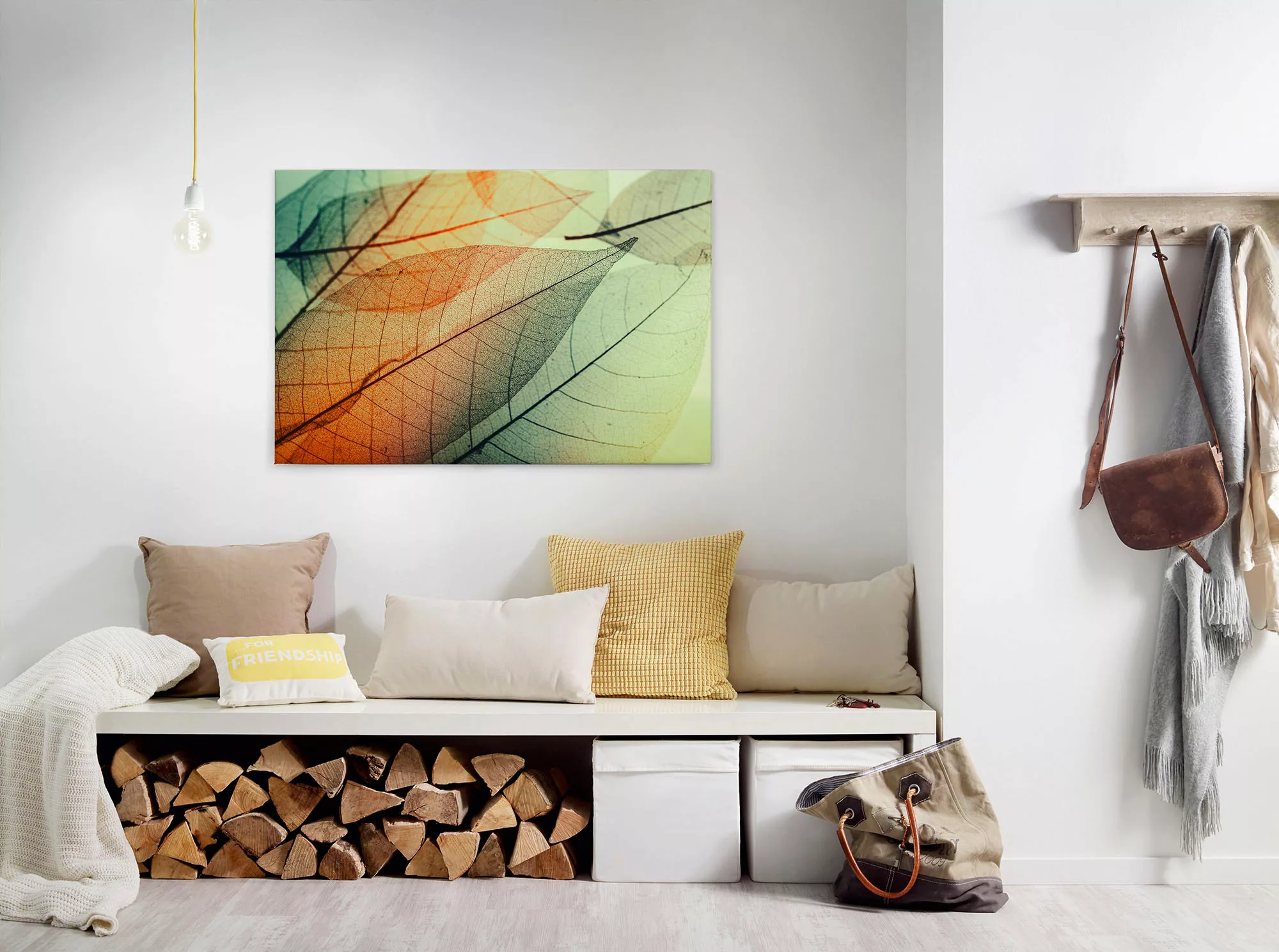 Bricoflor Herbst Wandbild Mit Grünen Blättern Wohnzimmer Und Flur Leinwand günstig online kaufen