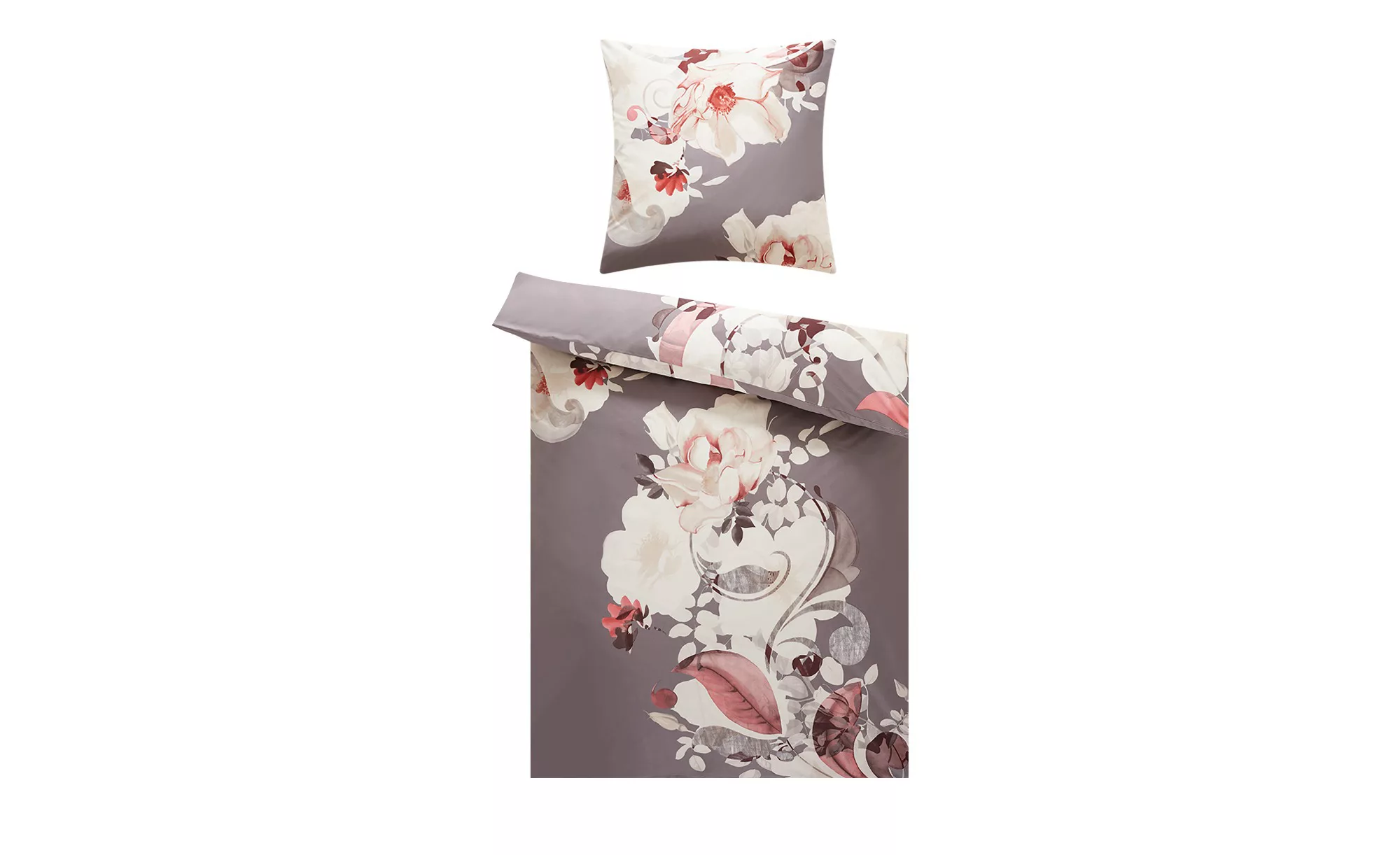 AURO Satin Bettwäsche  Floral - grau - 100% Baumwolle - 135 cm - Bettwaren günstig online kaufen