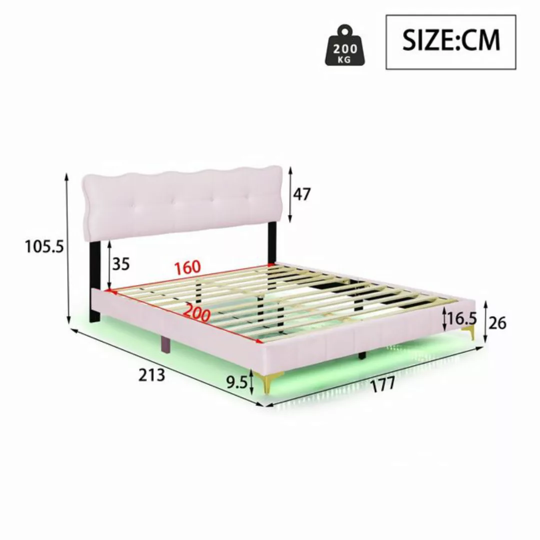 HAUSS SPLOE Polsterbett 160 x 200 cm mit LED-Leuchten, Rückenlehne, Samtsto günstig online kaufen