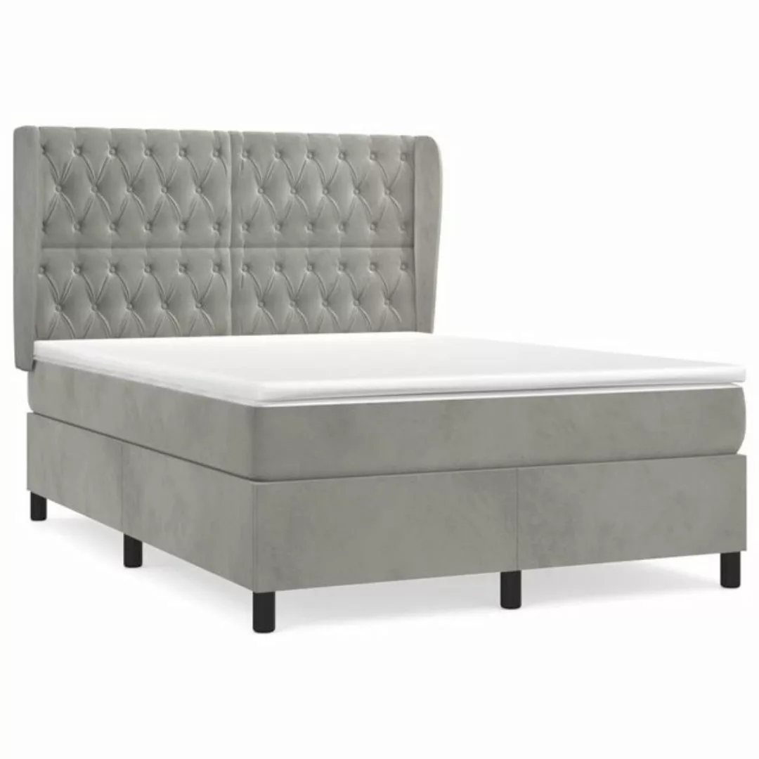 furnicato Bett Boxspringbett mit Matratze Hellgrau 140x190 cm Samt (1-tlg) günstig online kaufen