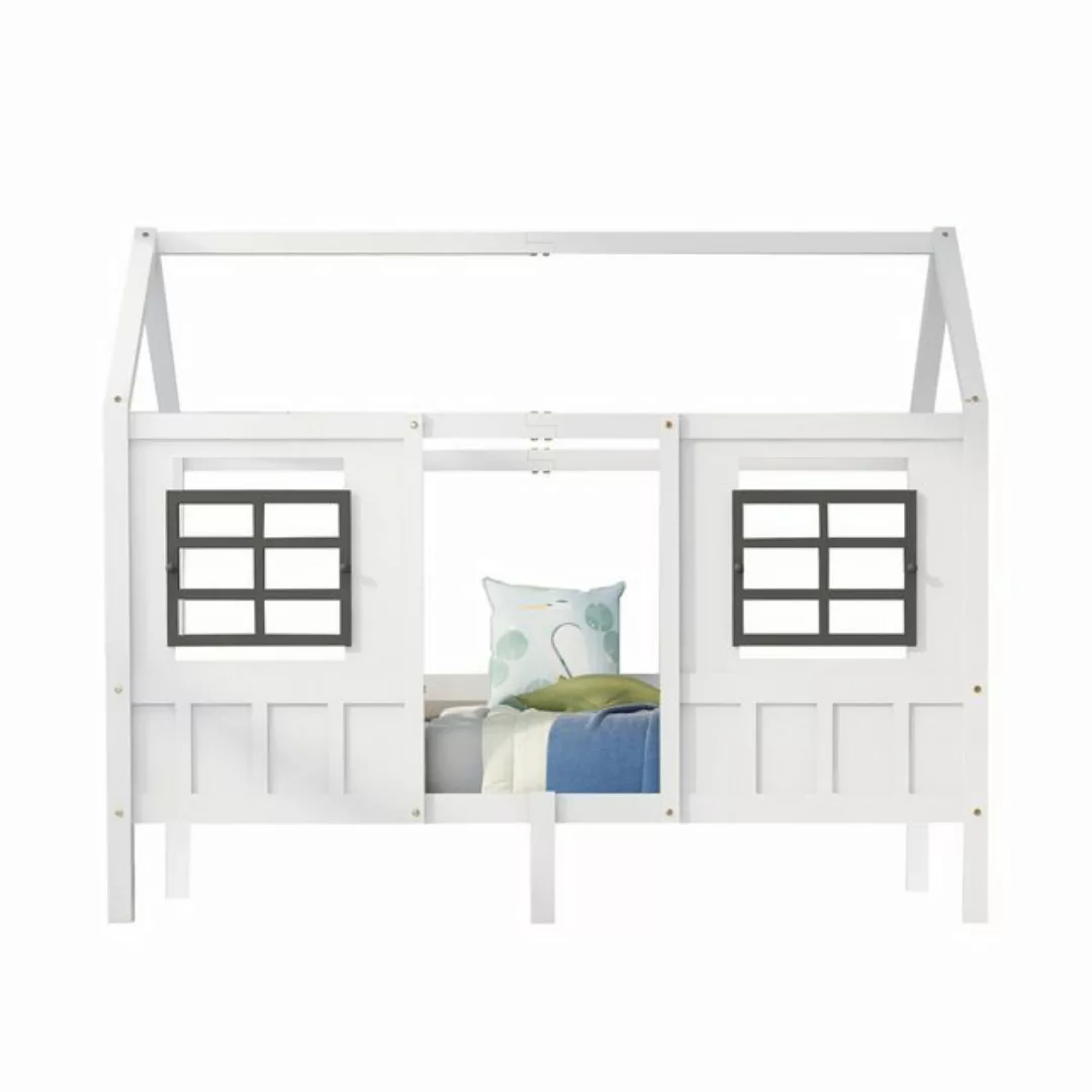 Ulife Kinderbett Hausbett Einzelbett Tagesbett mit 2 Fenstern, weiß, 200x90 günstig online kaufen