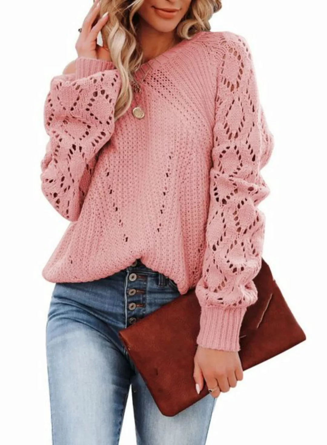 AFAZ New Trading UG Langarmshirt Damen Strickpullover Elegant Rundhals Pull günstig online kaufen