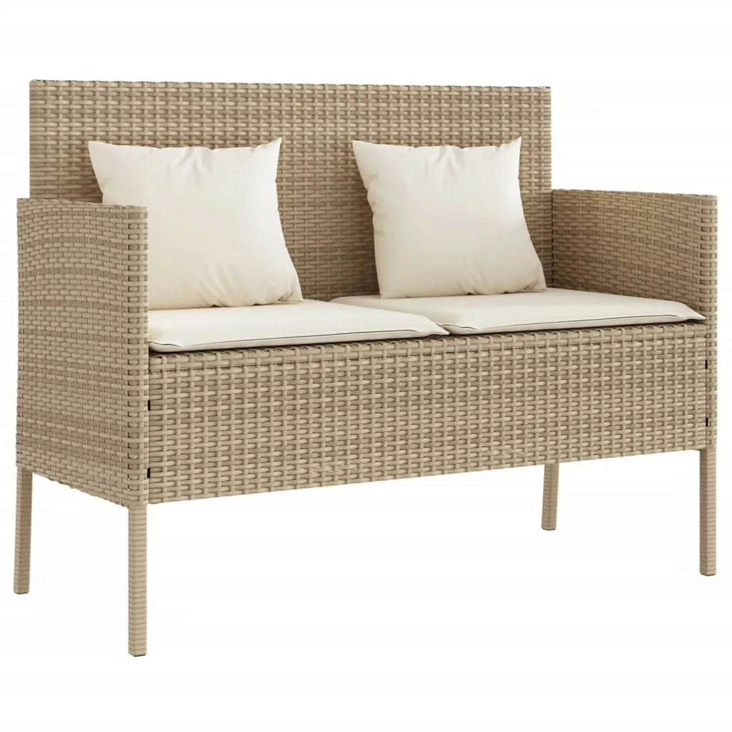 vidaXL Gartenbank  Poly Rattan mit Kissen Beige günstig online kaufen