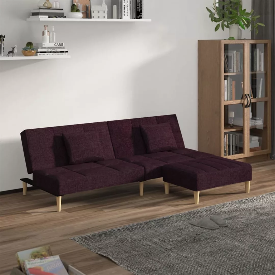 Vidaxl Schlafsofa 2-sitzer Mit 2 Kissen & Hocker Lila Stoff günstig online kaufen