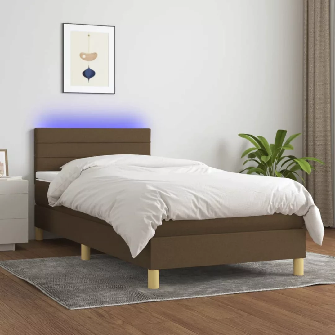 vidaXL Bettgestell Boxspringbett mit Matratze LED Dunkelbraun 100x200 cm St günstig online kaufen