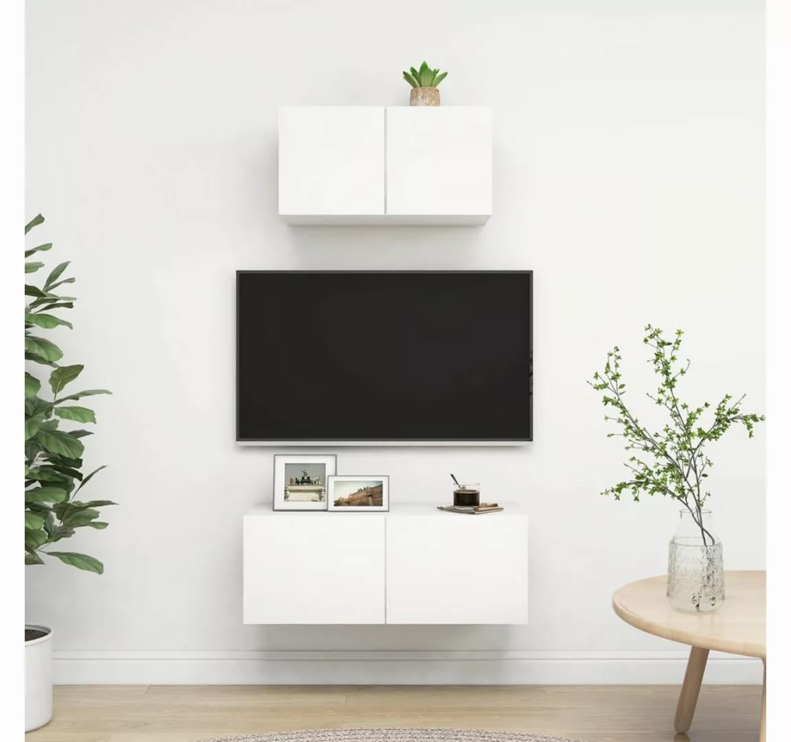 vidaXL Kleiderschrank 2-tlg TV-Schrank-Set Weiß Spanplatte günstig online kaufen
