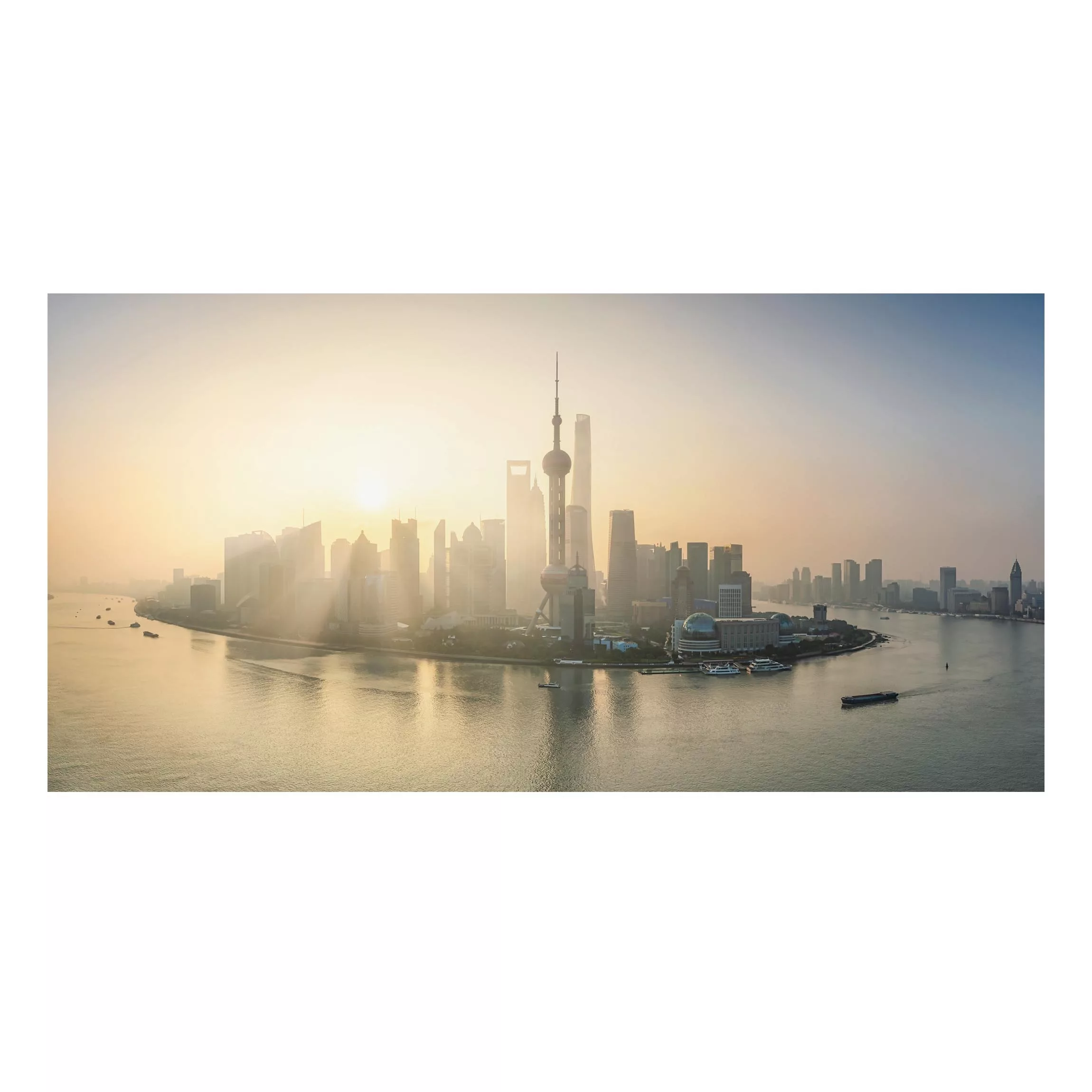 Alu-Dibond Bild Pudong bei Sonnenaufgang günstig online kaufen
