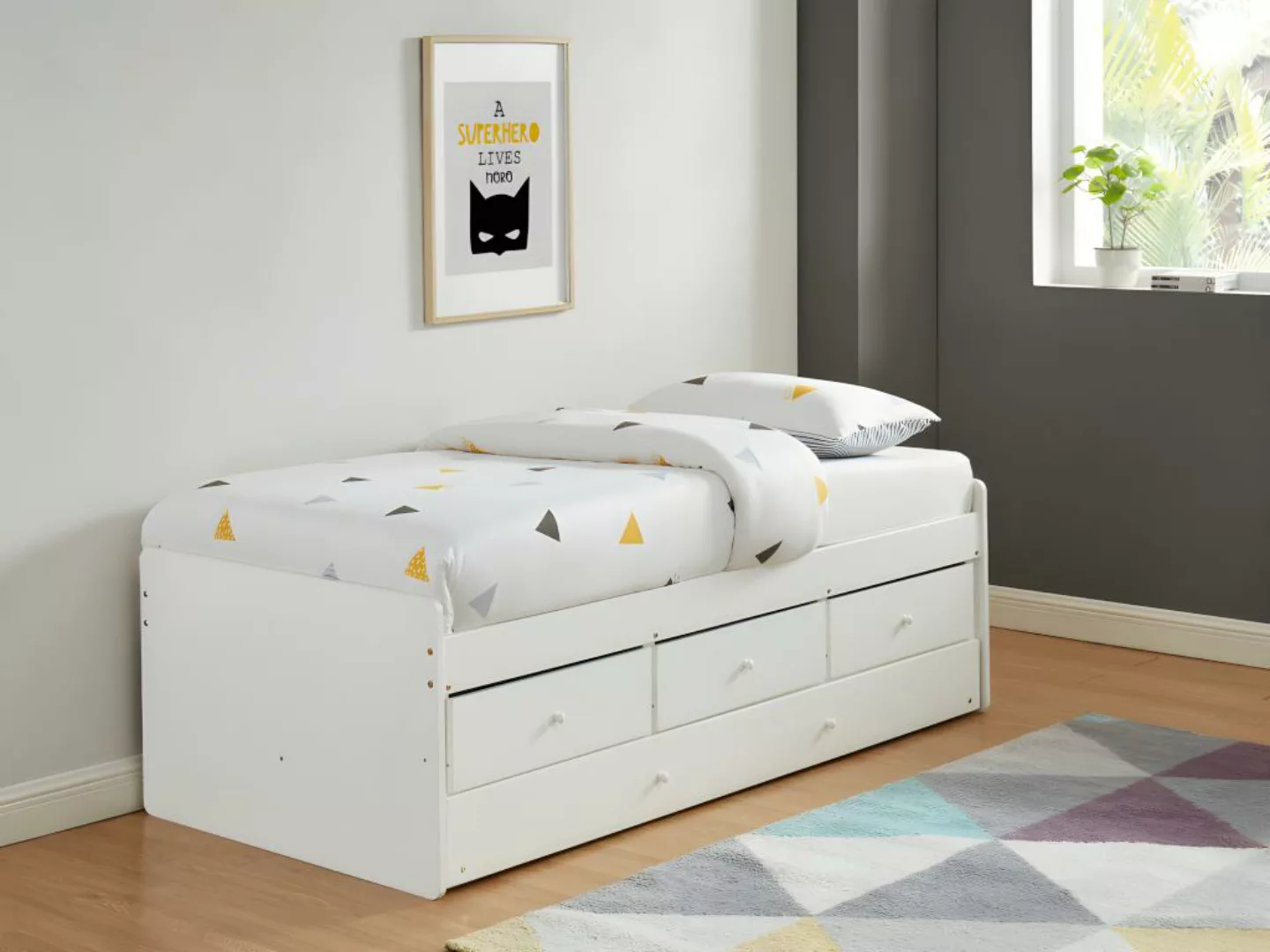Ausziehbett mit 3 Schubladen - MDF & Kiefernholz - 90 x 190 cm - Weiß  - TI günstig online kaufen