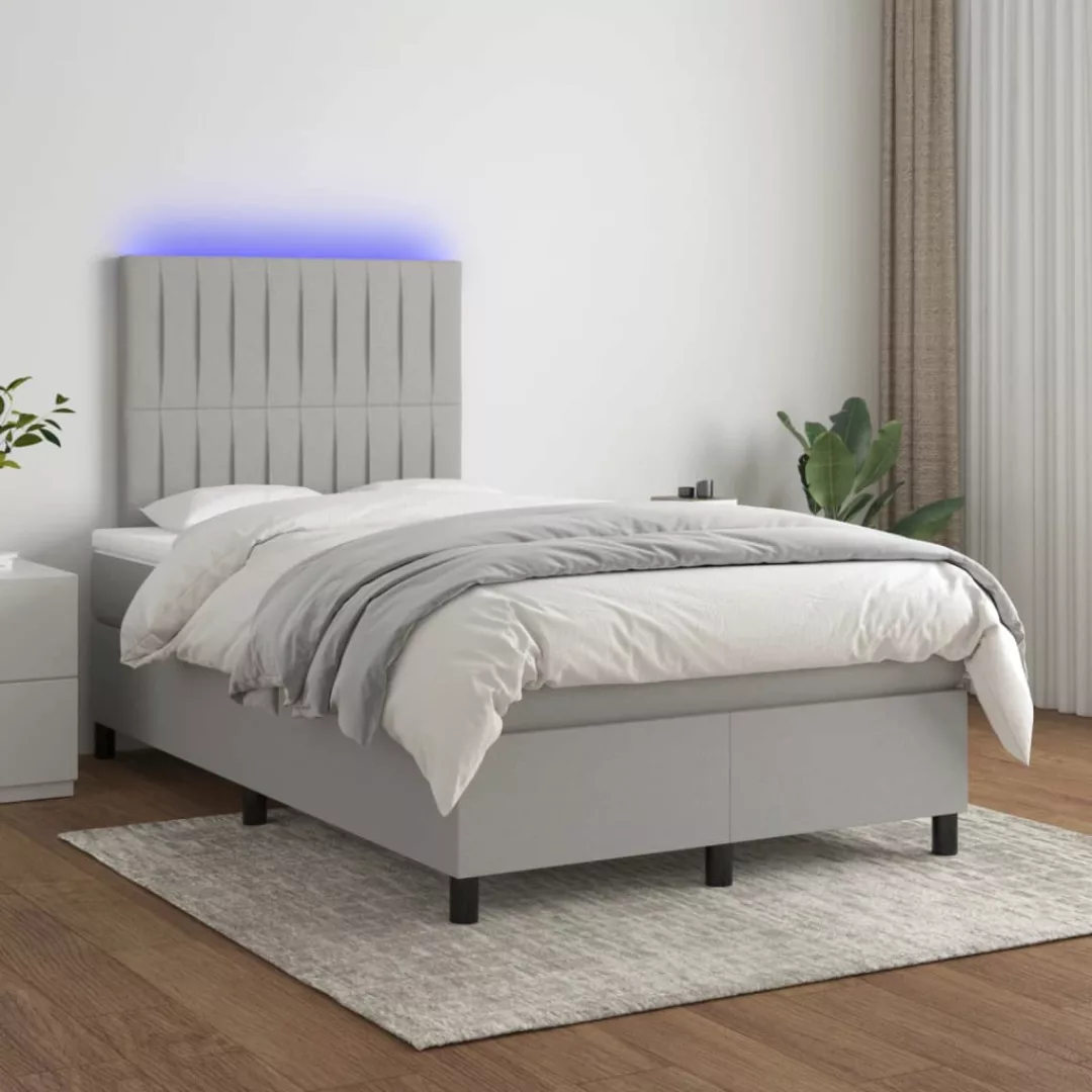 vidaXL Bettgestell Boxspringbett mit Matratze LED Hellgrau 120x200 cm Stoff günstig online kaufen