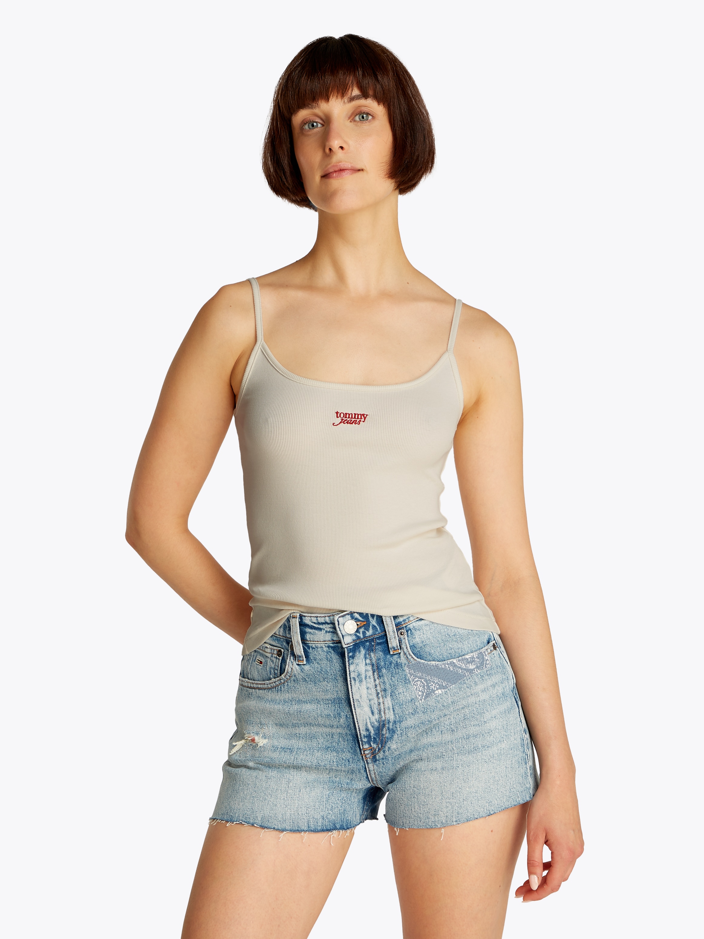 Tommy Jeans Spaghettitop "TJW SCRIPT STRAPPY TOP", in Rippoptik, mit Logosc günstig online kaufen