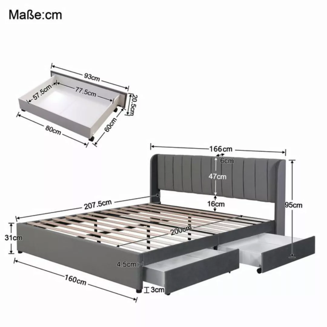 WISHDOR Polsterbett Doppelbett Stauraumbett mit Lattenrost ohne Matratze (1 günstig online kaufen