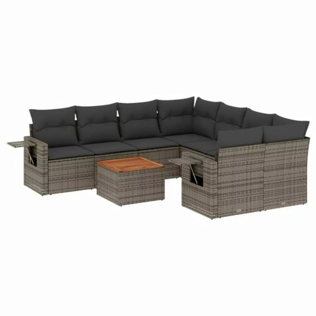 vidaXL Loungesofa 9-tlg. Garten-Sofagarnitur mit Kissen Grau Poly Rattan, 1 günstig online kaufen