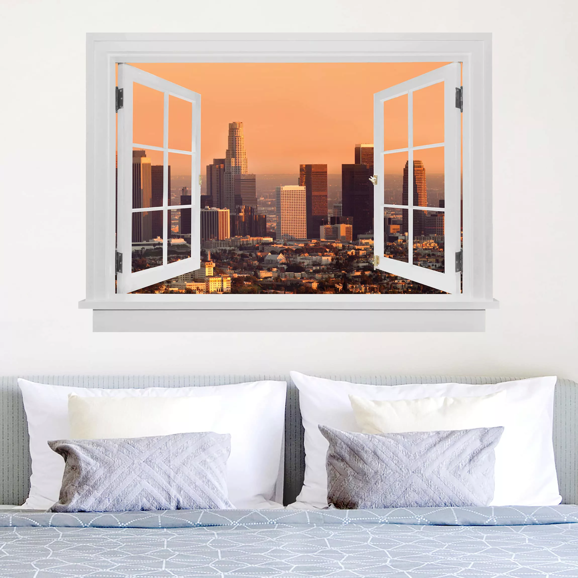 3D Wandtattoo Offenes Fenster Skyline of Los Angeles günstig online kaufen