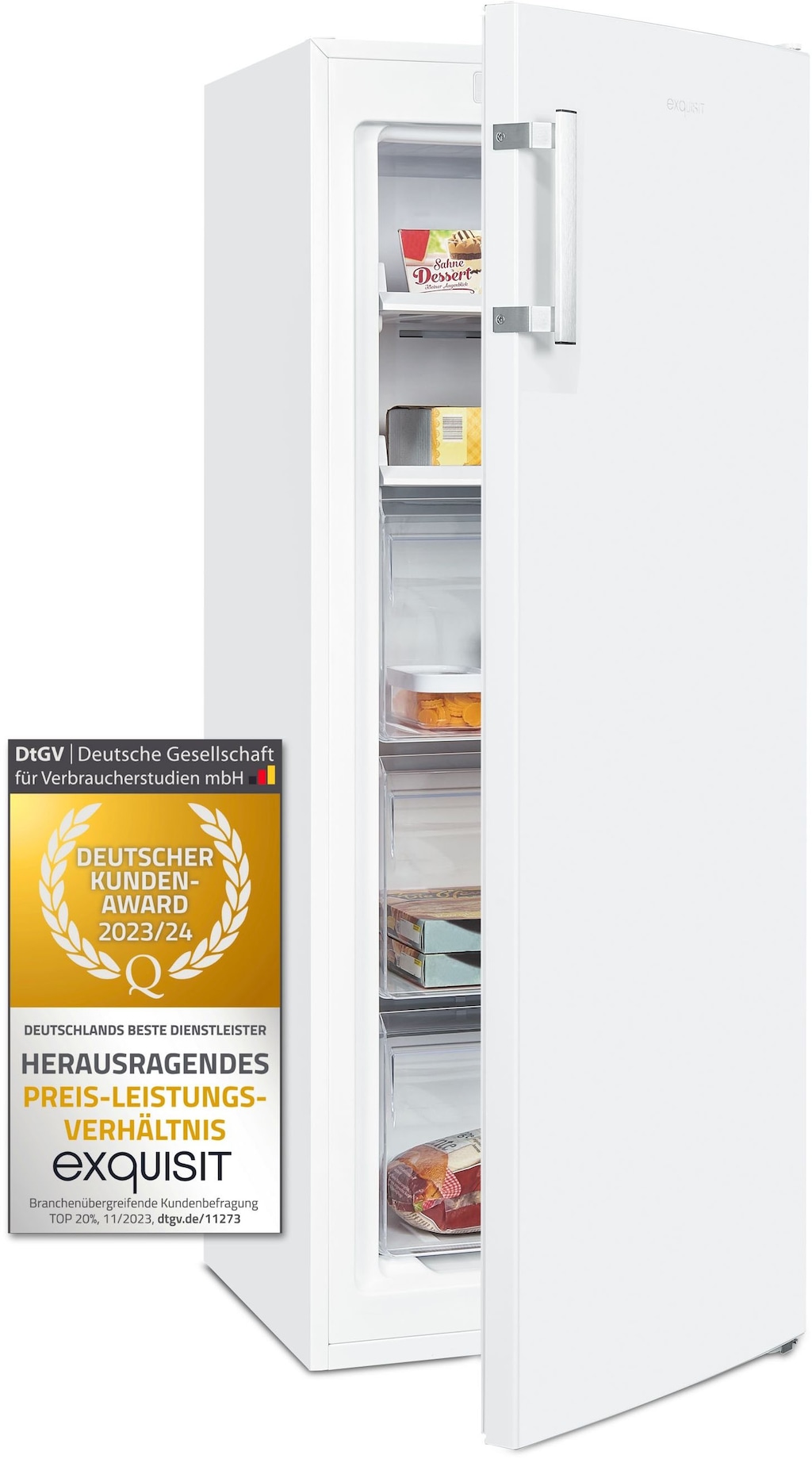 exquisit Gefrierschrank »GS231-NF-H-040D weiss«, 143 cm hoch, 54 cm breit, günstig online kaufen