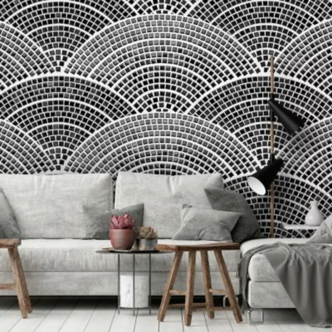 artgeist Fototapete Semicircular Mosaic (Black) schwarz/weiß Gr. 250 x 175 günstig online kaufen