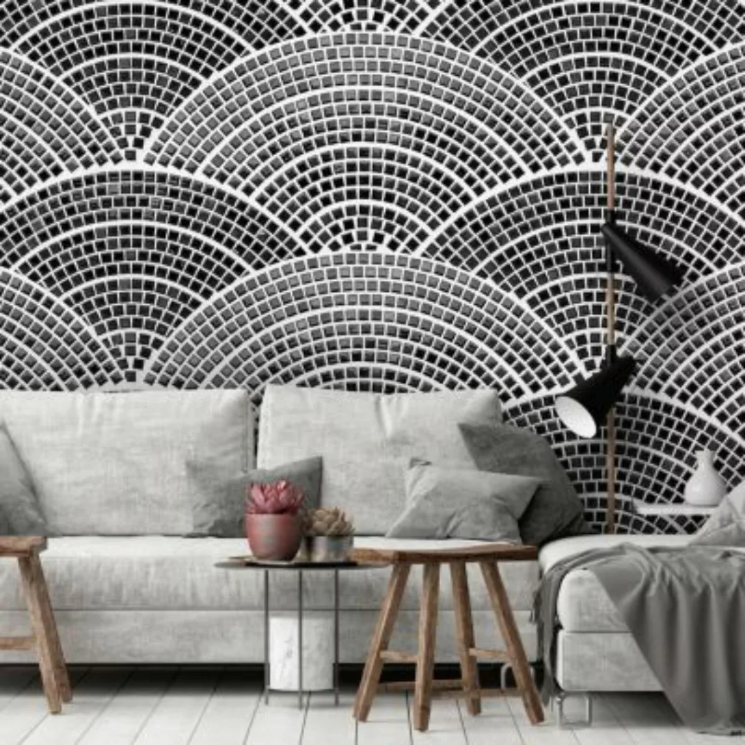 artgeist Fototapete Semicircular Mosaic (Black) schwarz/weiß Gr. 300 x 210 günstig online kaufen