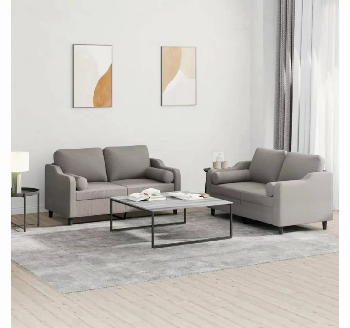 vidaXL Sofa Sofagarnitur Set mit Kissen Stoff, 2-tlg., Taupe günstig online kaufen