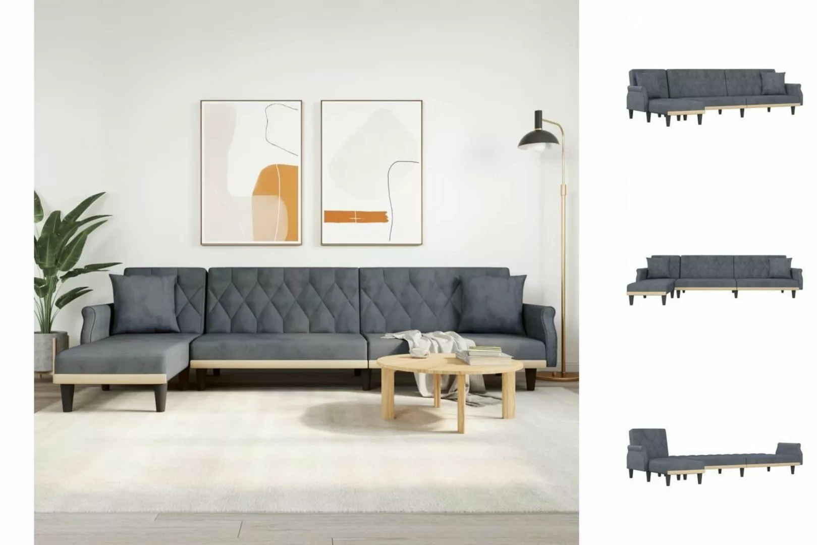 vidaXL Sofa Schlafsofa in L-Form Dunkelgrau 271x140x70 cm Samt Schlafcouch günstig online kaufen