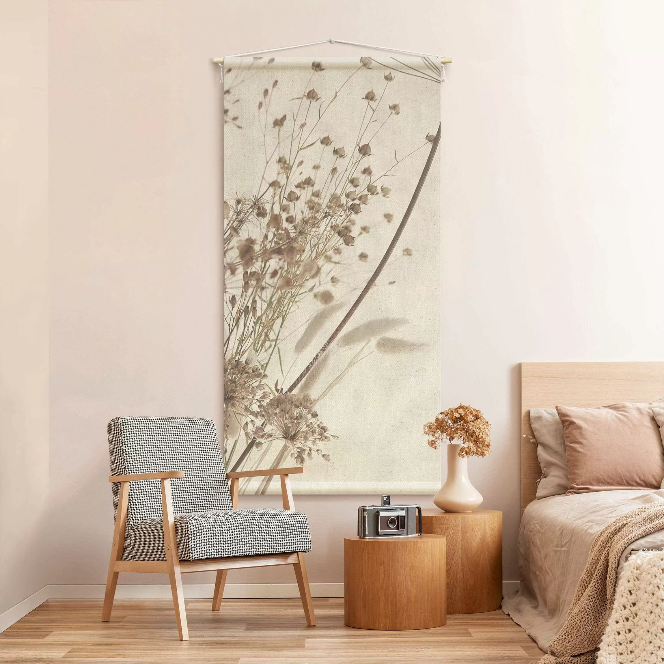 Wandteppich Bouquet aus Ziergras und Blüten günstig online kaufen