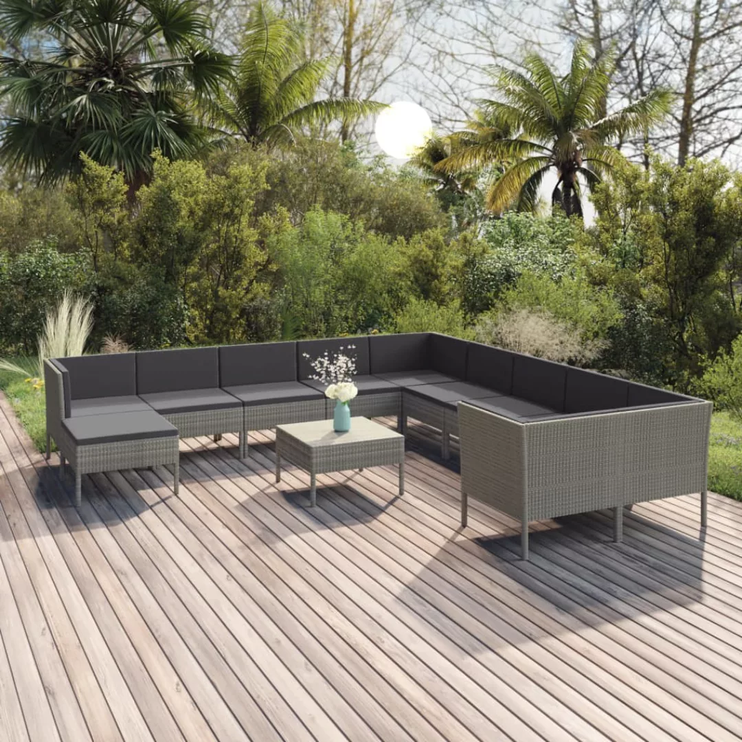 12-tlg. Garten-lounge-set Mit Auflagen Poly Rattan Grau günstig online kaufen