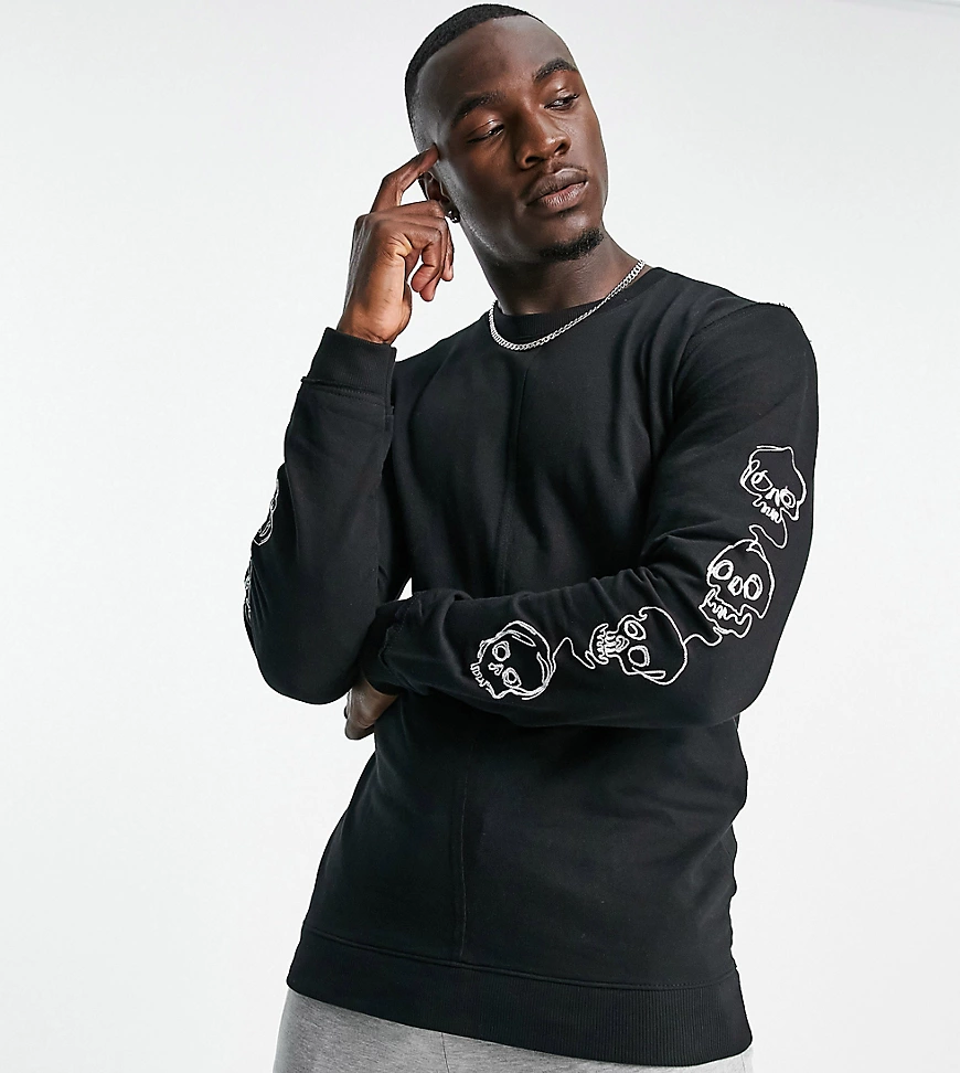 Bolongaro Trevor Tall – Sweatshirt mit Ärmelstickerei-Schwarz günstig online kaufen