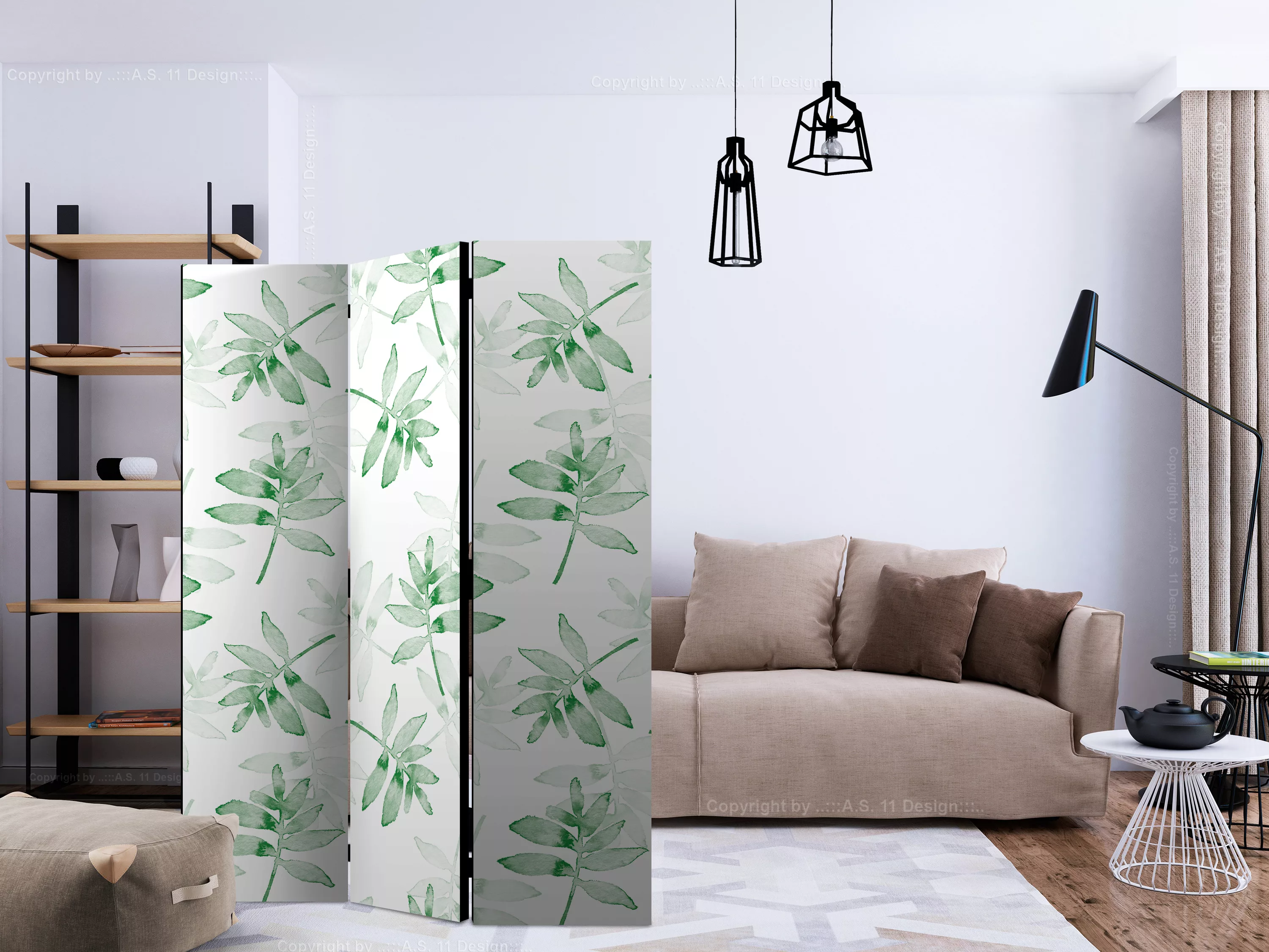 3-teiliges Paravent - Watercolour Branches [room Dividers] günstig online kaufen