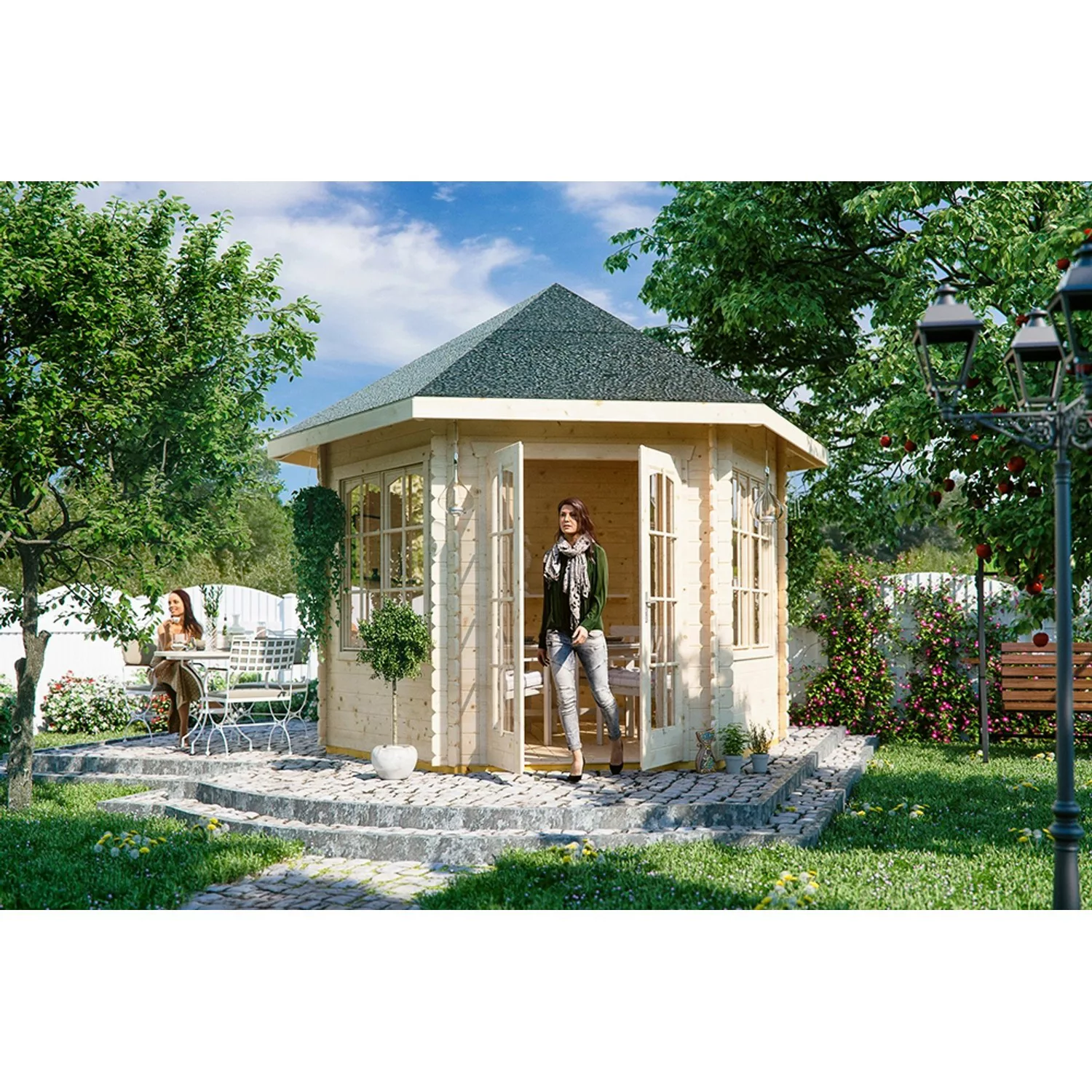 Skan Holz Holz-Gartenhaus BBH Madeira 2 Natur 350 cm x 303 cm günstig online kaufen