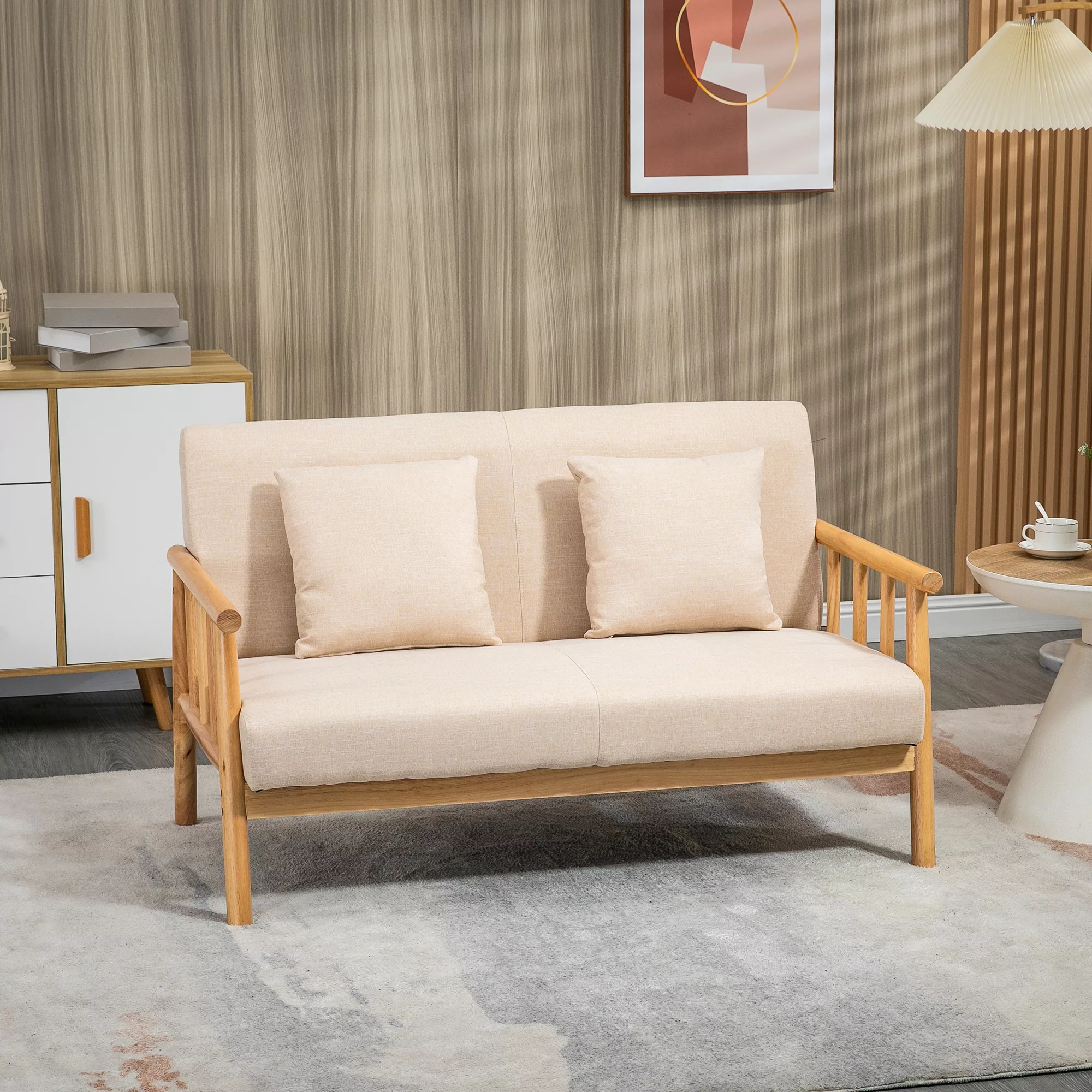 HOMCOM 2 Sitzer Sofa Couch 2 Lendenkissen gepolstert Holzrahmen Leinenoptik günstig online kaufen