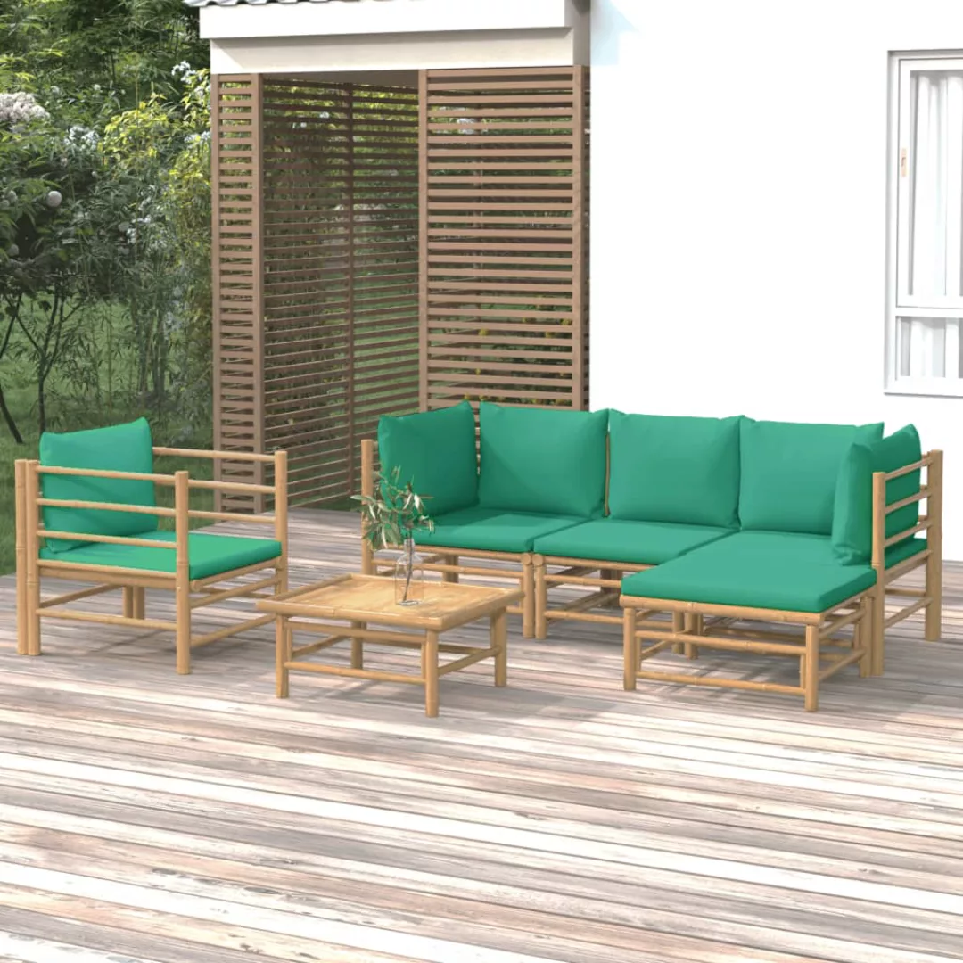 Vidaxl 6-tlg. Garten-lounge-set Mit Grünen Kissen Bambus günstig online kaufen