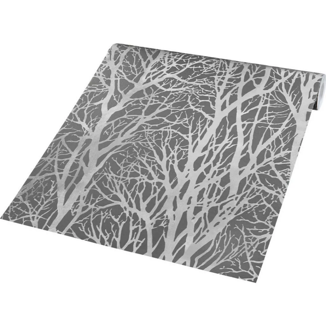 Bricoflor Graue Tapete mit Baum Muster Wald Tapete in anthrazit Ideal für S günstig online kaufen