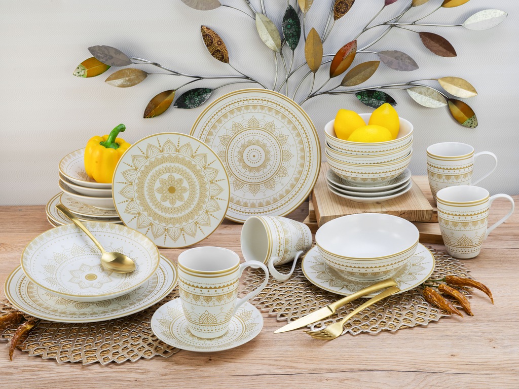 CreaTable Kombiservice MANDALA GOLD weiß Steinzeug 16 tlg. günstig online kaufen