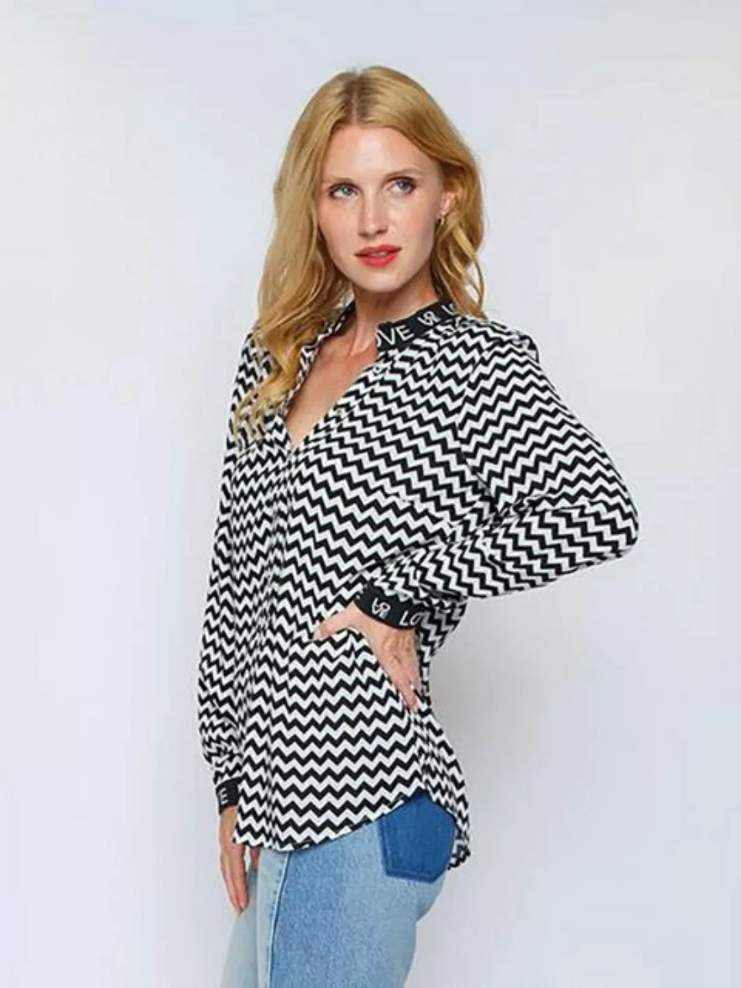 Emily Van Den Bergh Schlupfbluse Shirtbluse ZickZack Black and White günstig online kaufen