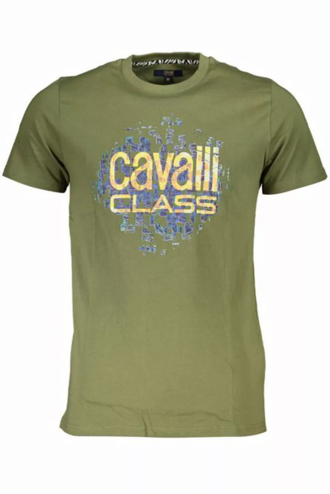 Cavalli Class T-Shirt Herren Kurzarm T-Shirt Grün mit Logo & Druck - günstig online kaufen