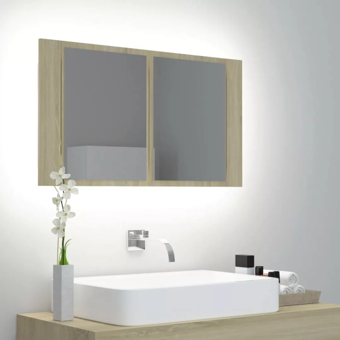 Led-bad-spiegelschrank Sonoma-eiche 80x12x45 Cm günstig online kaufen