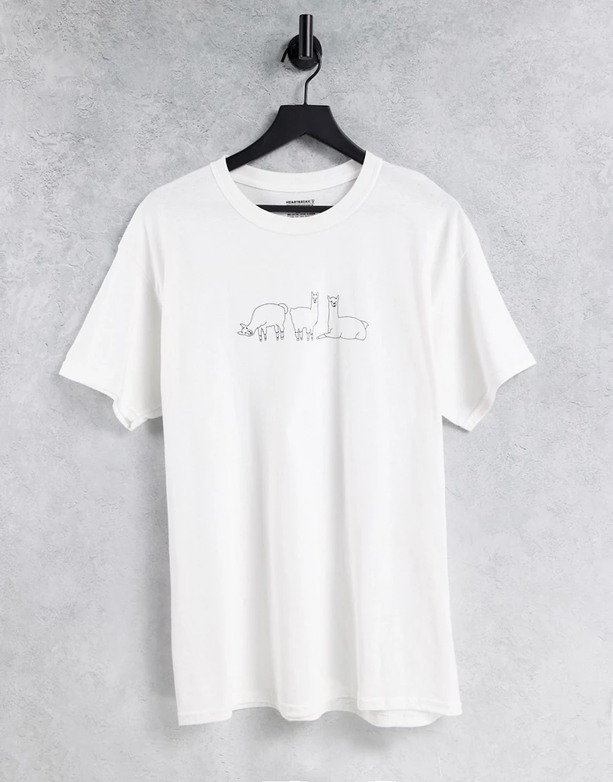 Heartbreak – T-Shirt mit Lama-Grafikprint-Weiß günstig online kaufen