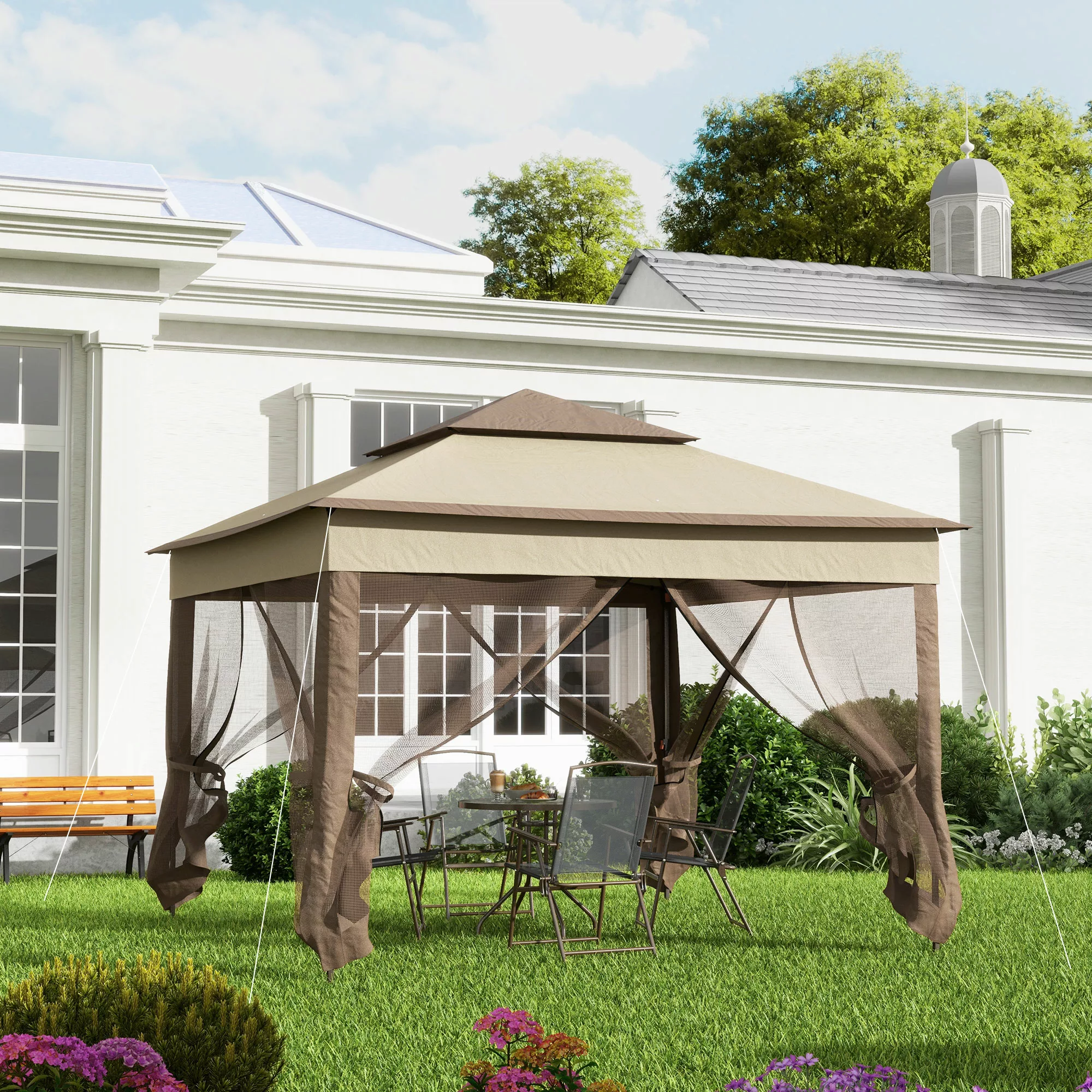 Outsunny Faltpavillon Gartenzelt 3,25x3,25x2,65m Seitenwände Pop-up-Zelt Kh günstig online kaufen