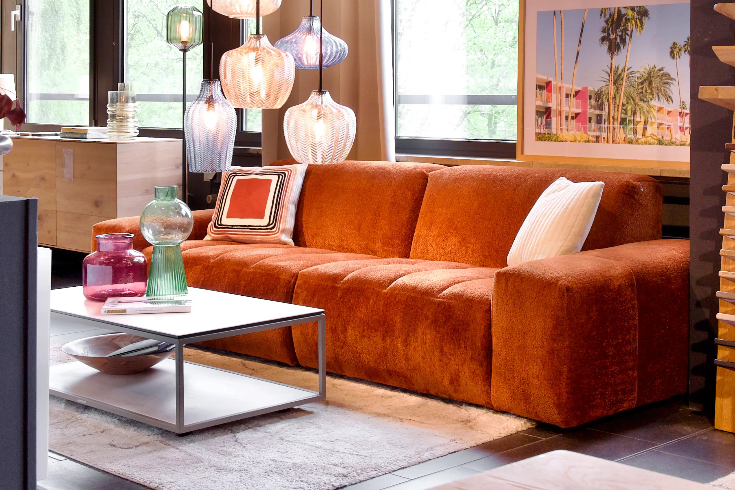 Bodentiefes Loungesofa Akranes in orangem Chenillebezug günstig online kaufen