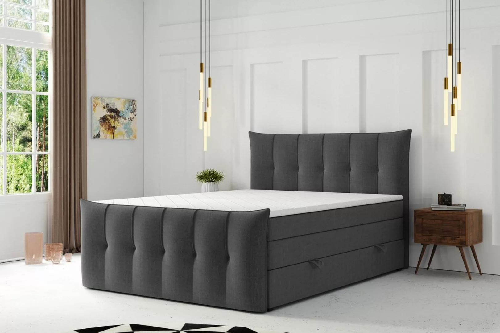 DD-COLLECTION Boxspringbett Sydney Grau (inkl. Fußteil, Liegefläche 180 x 2 günstig online kaufen