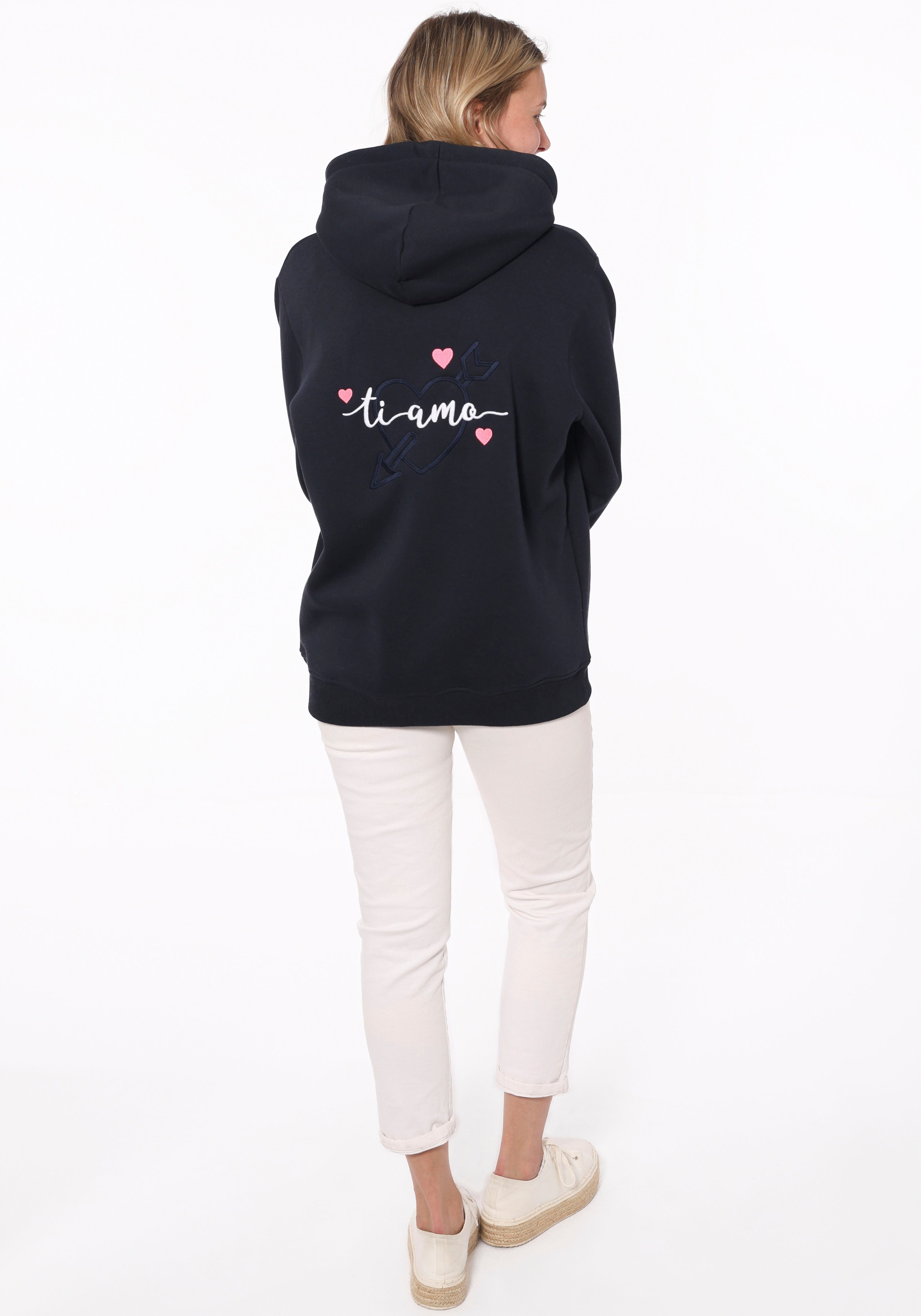 Zwillingsherz Kapuzensweatshirt mit "Amore"-Schriftzug und Herzchen günstig online kaufen