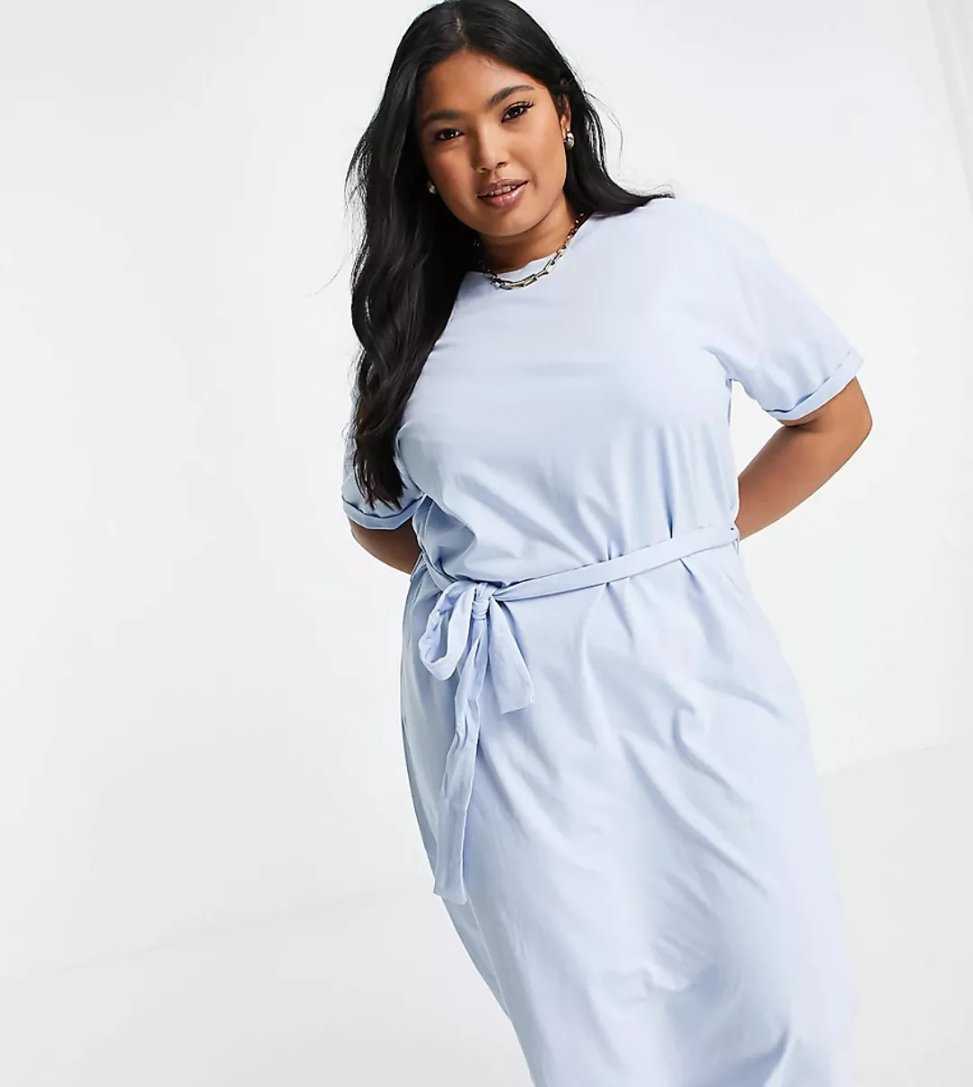 Vero Moda Curve – Aware – Midi-T-Shirt-Kleid aus Bio-Baumwolle in Blau mit günstig online kaufen
