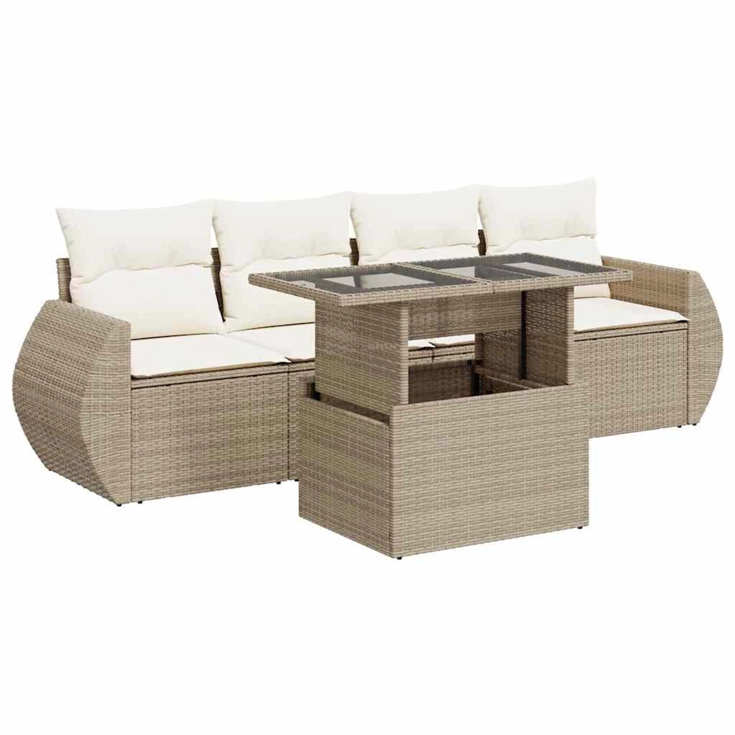 vidaXL 5-Tlg Garten-Sofagarnitur mit Kissen Beige Poly Rattan 3326559 günstig online kaufen