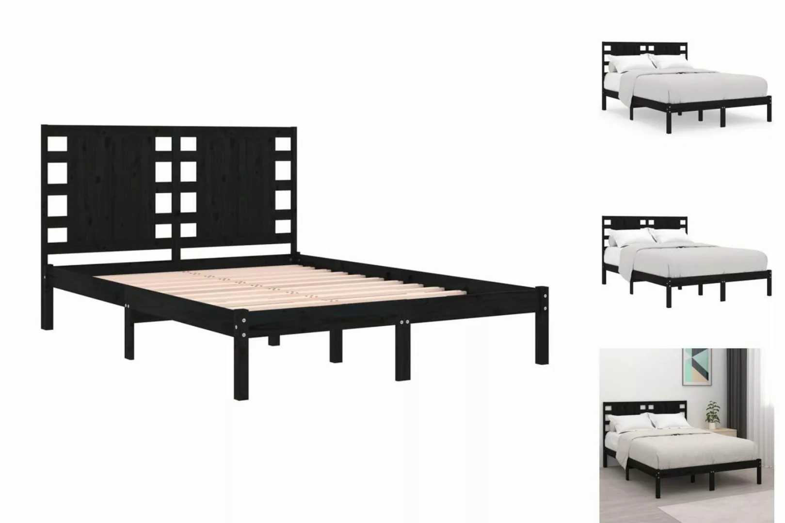 vidaXL Bettgestell Massivholzbett Schwarz Kiefer 200x200 cm Bett Bettgestel günstig online kaufen