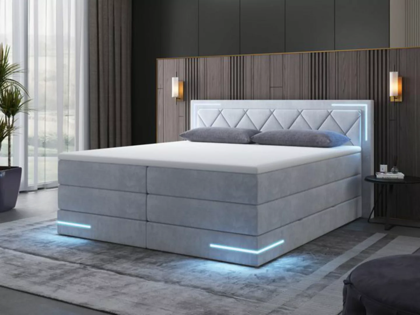 wonello Boxspringbett Arizona, mit LED Beleuchtung und Topper, wahlweise mi günstig online kaufen