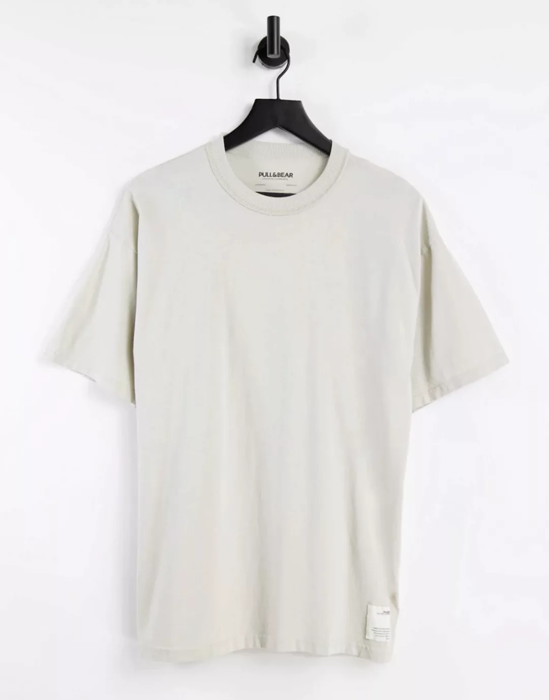 Pull&Bear – Überfärbtes T-Shirt in Ecru, Kombiteil-Weiß günstig online kaufen