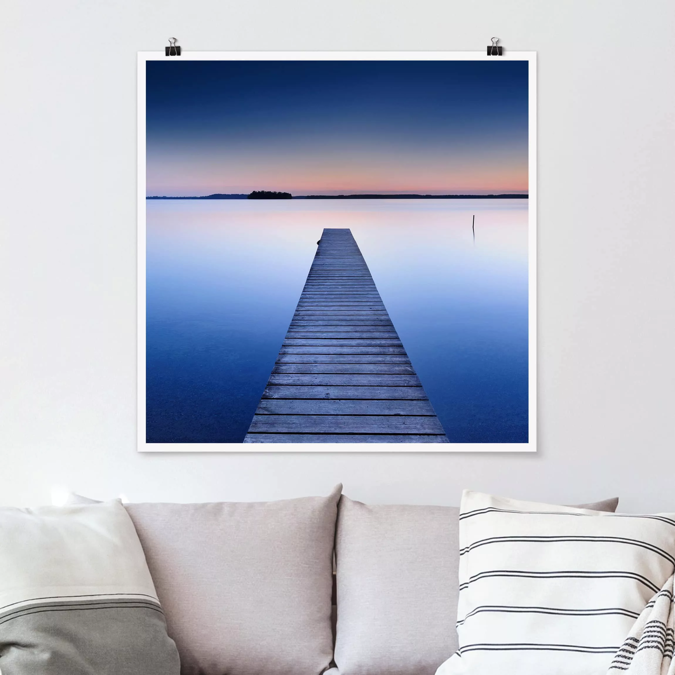 Poster Natur & Landschaft - Quadrat Flusssteg bei Sonnenuntergang günstig online kaufen