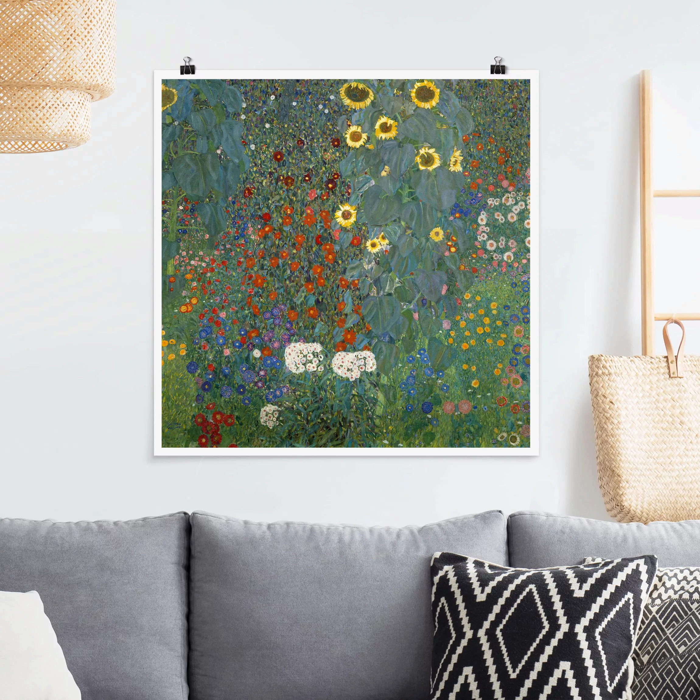 Poster Kunstdruck - Quadrat Gustav Klimt - Garten Sonnenblumen günstig online kaufen