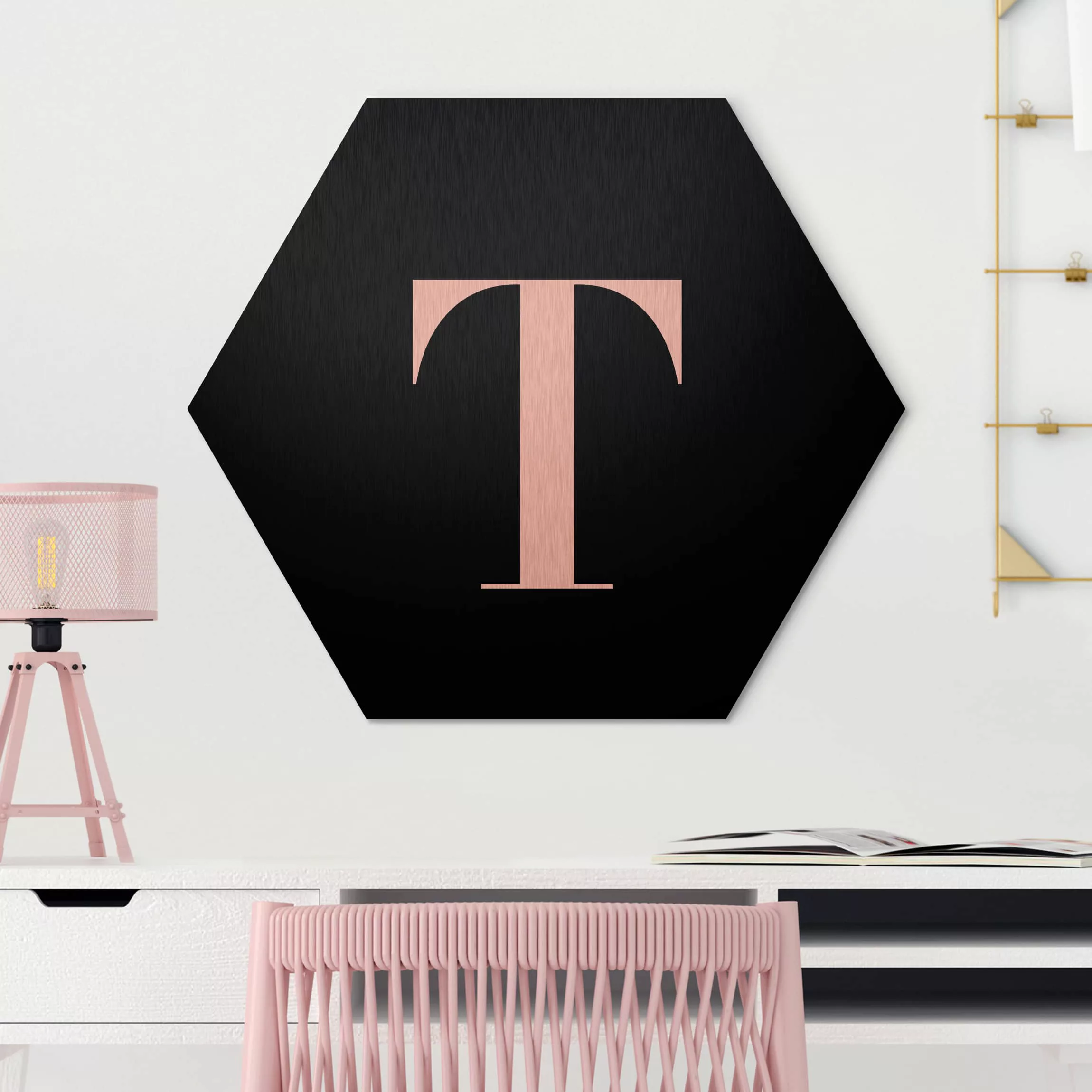 Hexagon-Alu-Dibond Bild Buchstabe Serif Schwarz T günstig online kaufen